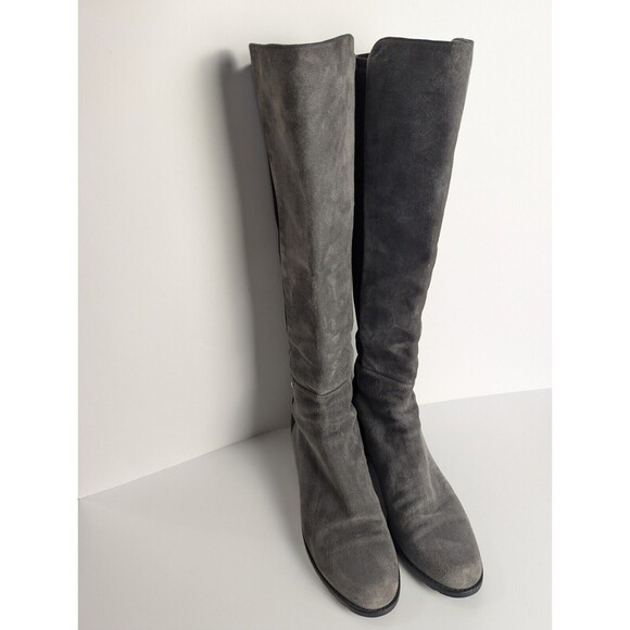 Stuart Weitzman Gray And Black 5050 Suede Knee Boots Size‎ 7.5M Stretch Low Heel - Picture 7 of 14
